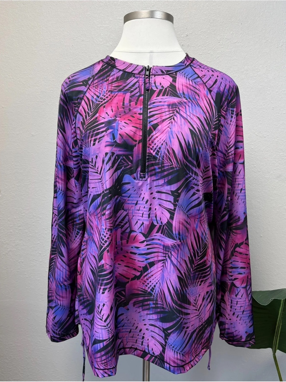 Swim 365 Purple Leaf Long-Sleeve Swim Shirt - New! - Size 32